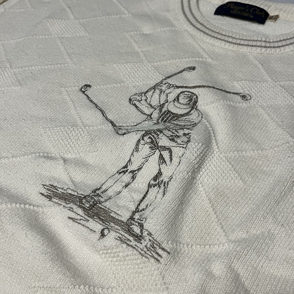 Vintage 90s Golf Sweater Mens XL Ivory Crewneck Grandpa Embroidered USA Made - Picture 3 of 7